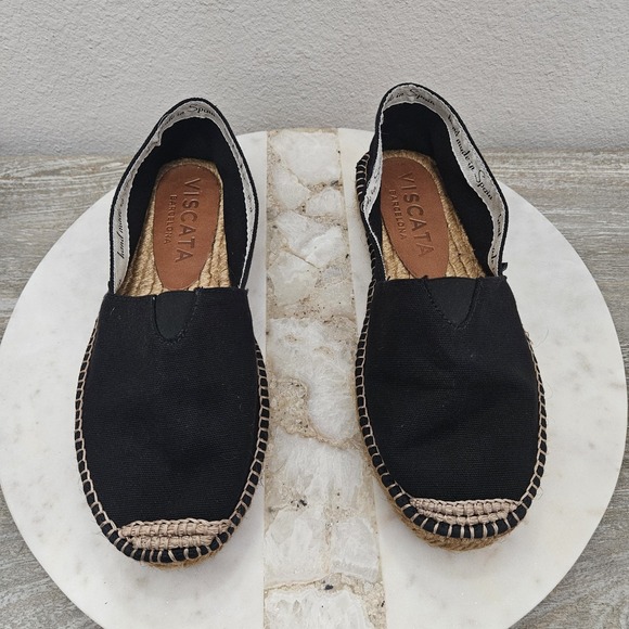 VISCATA Handmade in Spain  Barceloneta Flat Canvas Espadrilles Black 38 / 7M - Picture 1 of 9